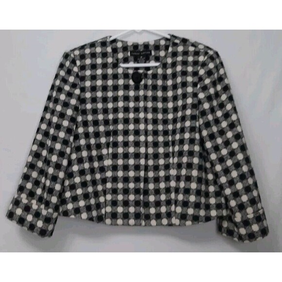 Larry Levine Womens Size 10 One Button Jacket White Black Polka Dot Wool Vintage - Picture 1 of 5